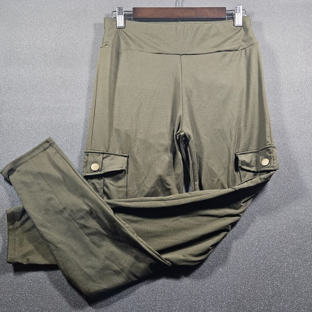 Women's Olive Green Cargo Leggings XL High Rise Stretch Utility Pants